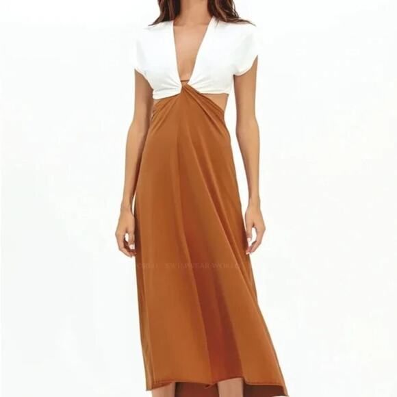 NWT Vix by Paula Hermanny Women's White Tan Loop Midi Cover Up Maxi Dress Size S - Picture 1 of 13